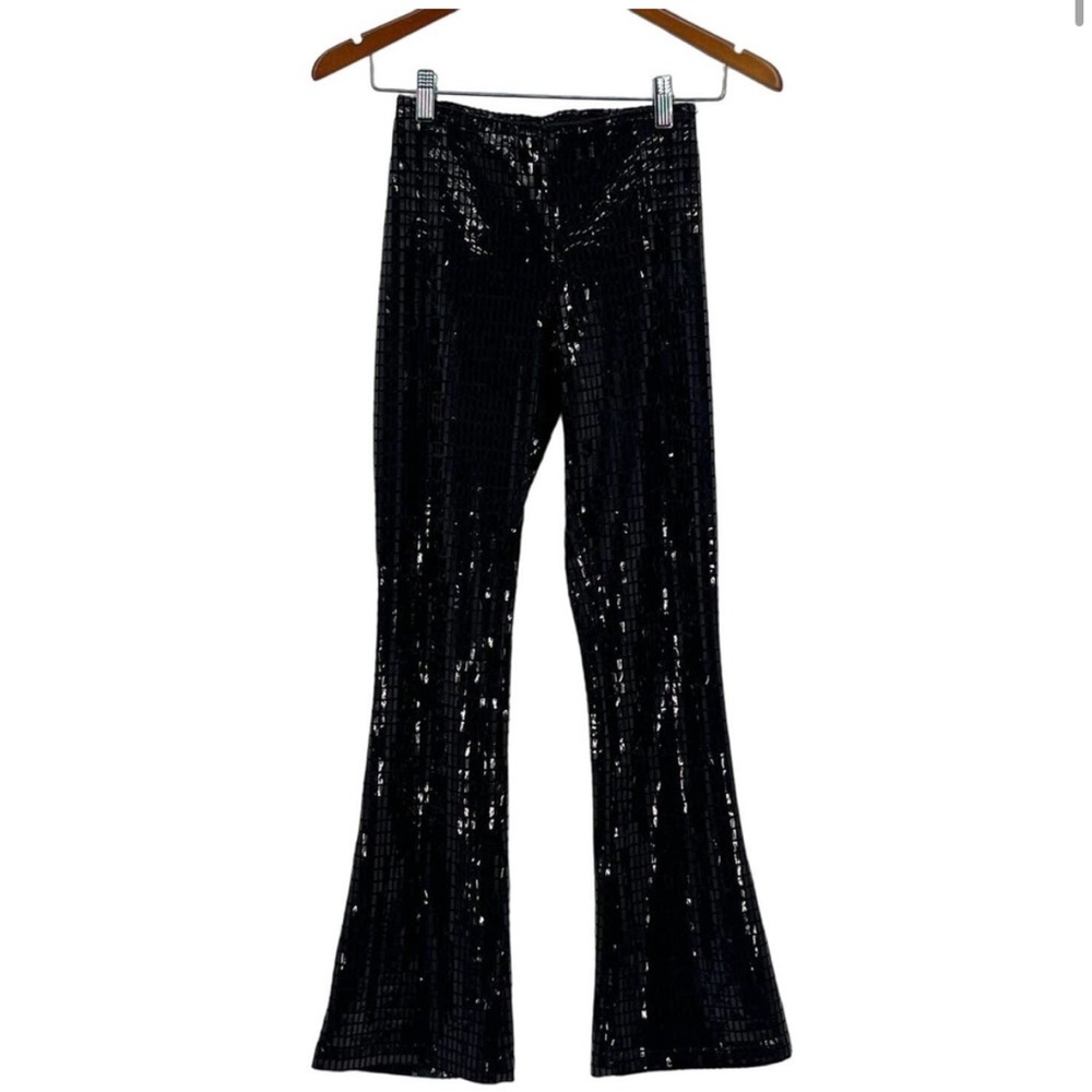 Y2k Vintage Lip Service Black All Over Sequin Flare Pants Small